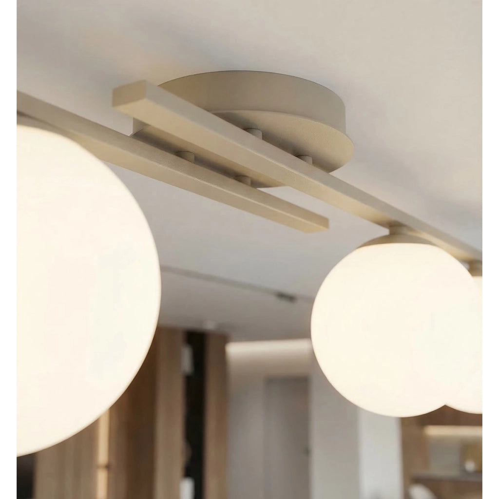 Lampada a sospensione Kairo in acciaio beige e vetro opale