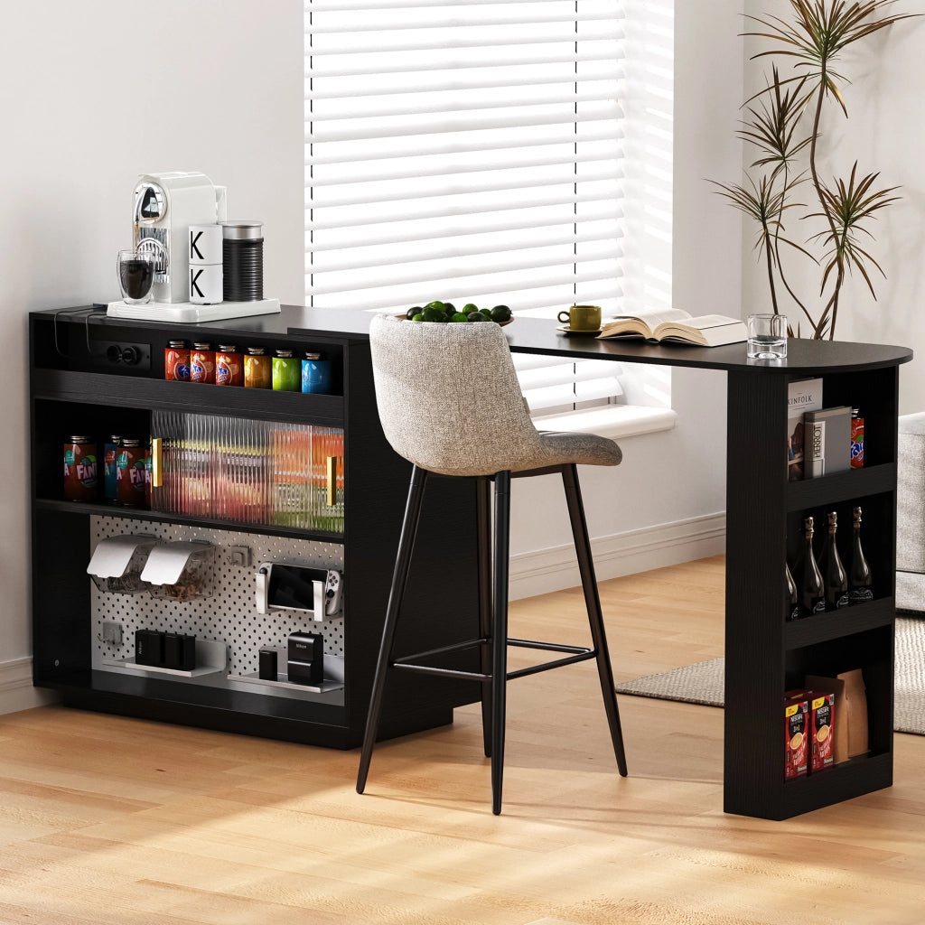 Tavolo Bar Allungabile con Sideboard ¨C MINIMAL ¨C Nero, LED, Rotante 360¡ã