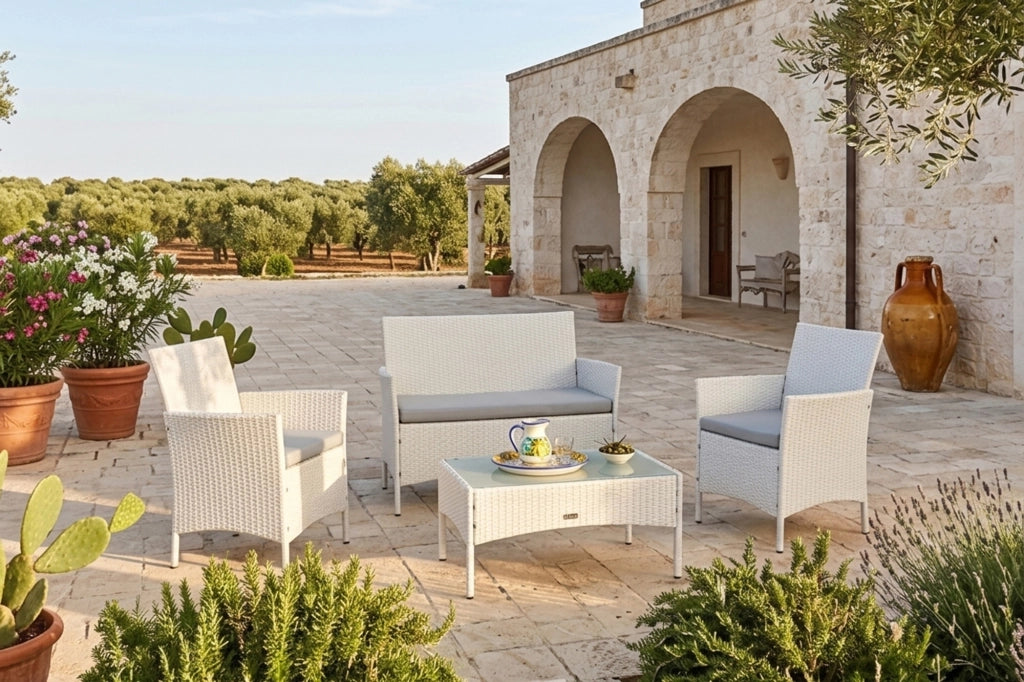 Salotto da giardino in rattan, set di divani da esterno in polyrattan bianco - Erica - RT-E08ZB
