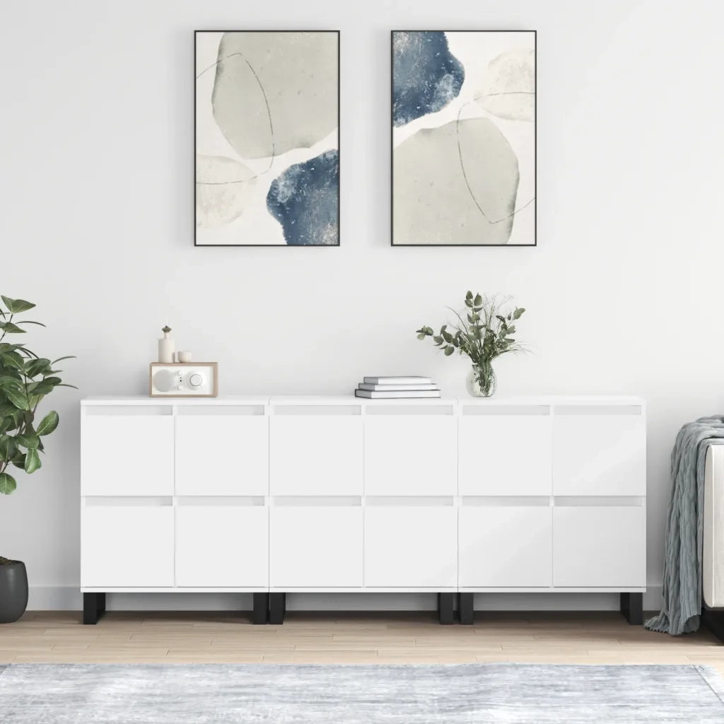 Credenze 3 pz | Madia | Buffet da pranzo | Armadio da pranzo Bianco in Legno Multistrato