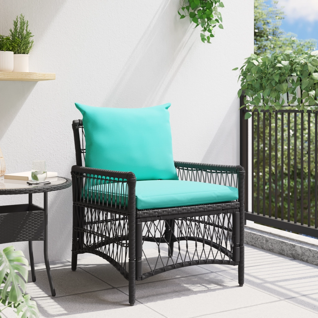 Sedia da Giardino con Cuscini Nera 60x70x78 cm in Polyrattan
