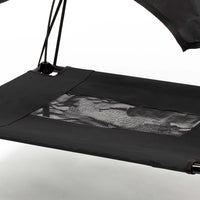 Brandina per cani e gatti con tettoia nera, cuccia per cani max 50kg, lettino da esterno per animali con tettuccio parasole, 122x91x16cm