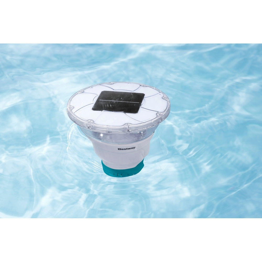 Trade Shop - Dosatore Per Pastiglie Cloro Galleggiante Piscina Con Luce Led Ad Energia Solare 58943 -