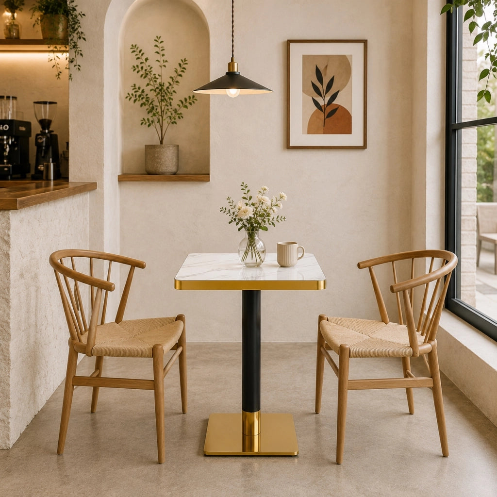 Tavolo da pranzo quadrato in MDF effetto marmo con gambe in metallo, per 2-4 persone, bianco, 60 × 60 × 74 cm