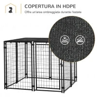 Recinto per Cani Pieghevole con Copertura, 8 Pannelli con Porta Bloccabile, 141x141x113cm, Nero