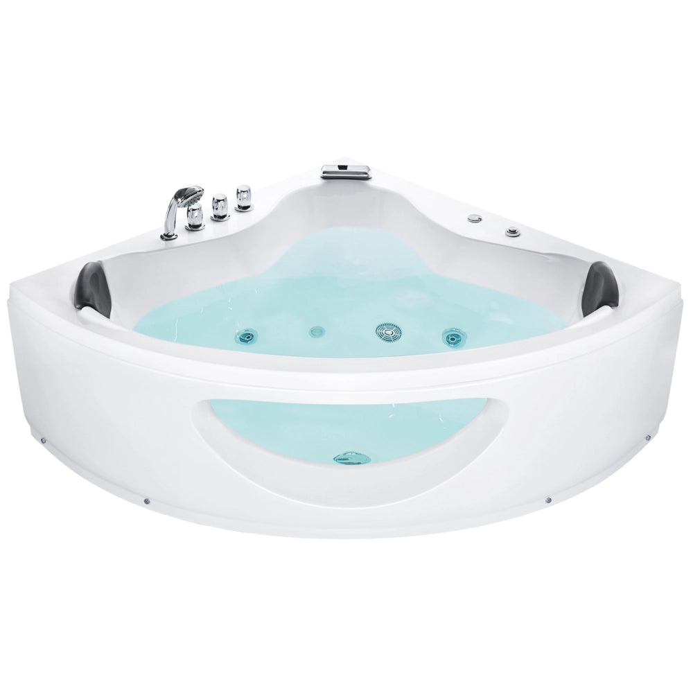 Vasca Idromassaggio Angolare Bianco Sanitario Acrilico con Luci LED 10 Getti Massaggio 190 x 138 cm Stile Moderno