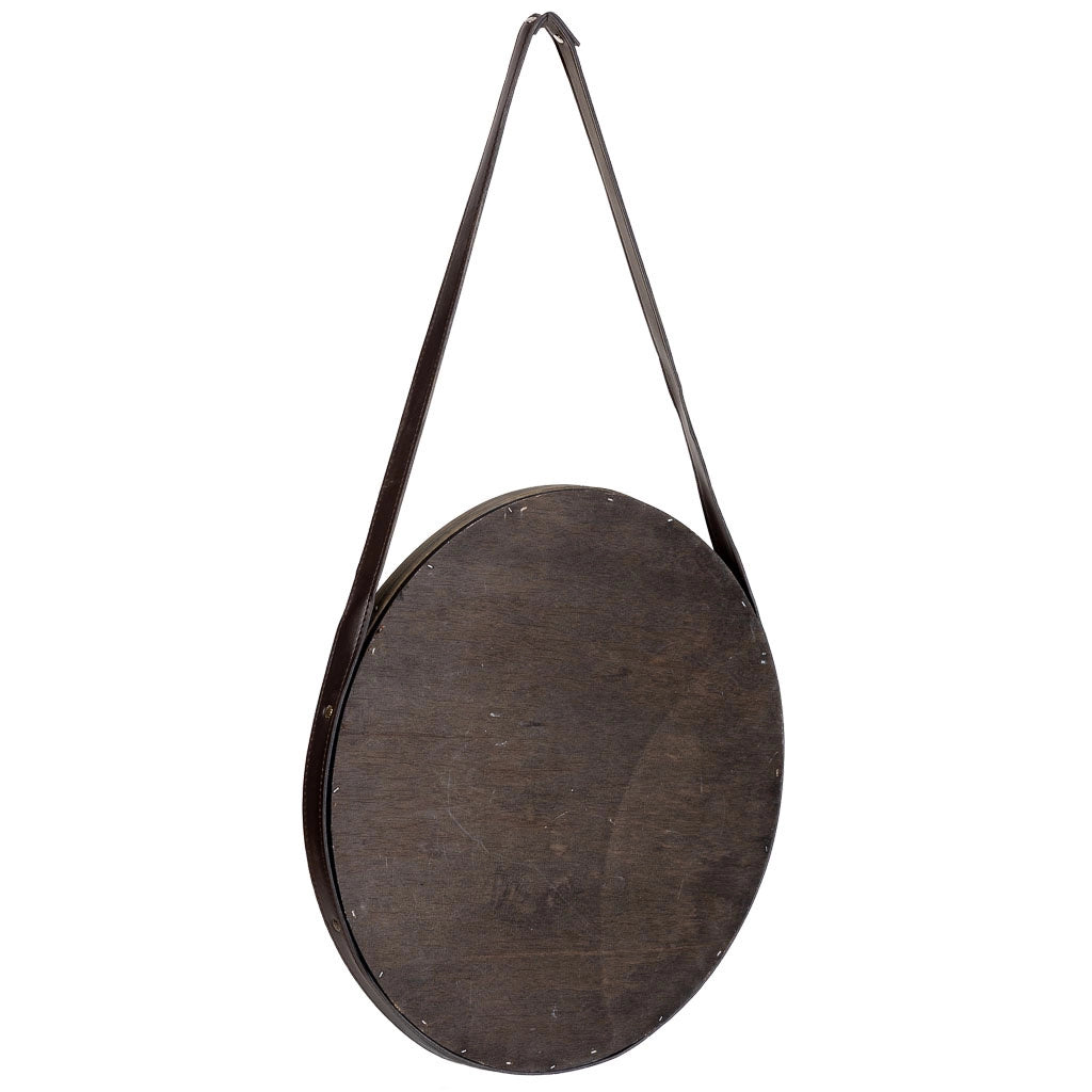 Specchio in legno e corda in similpelle marrone, D41x2,5h cm