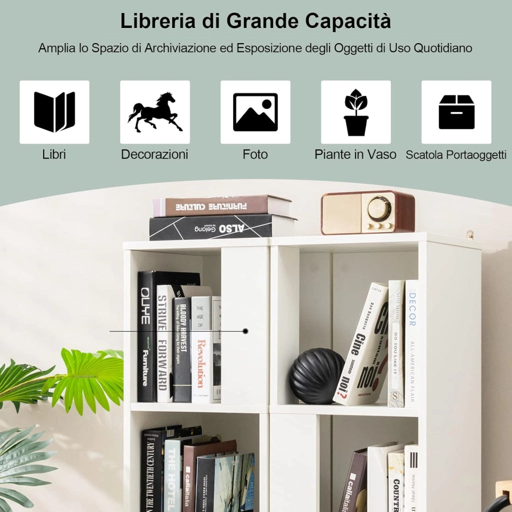 Libreria in Legno a 3 Livelli, Scaffale Espositivo con 6 Scomparti, Scaffale Multifunzionale per Soggiorno Studio Ufficio, 33x33x100,5cm (Bianco)