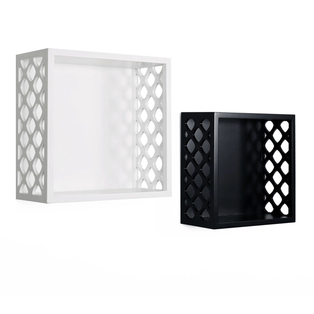 Set 2 Mensole a Cubo Missouri in MDF con Intagli Geometrici