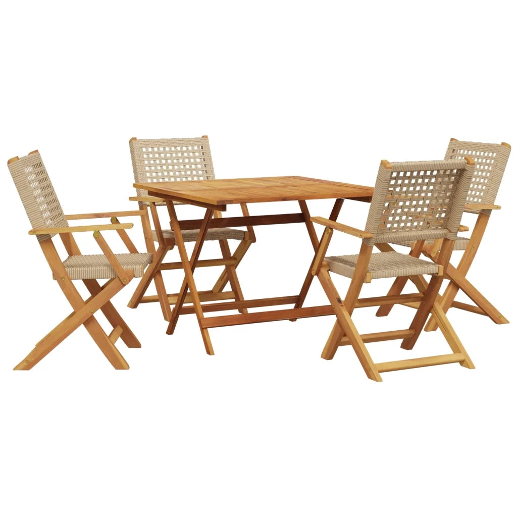 Set Pranzo da Giardino 5 pz Beige Polyrattan e Legno Massello