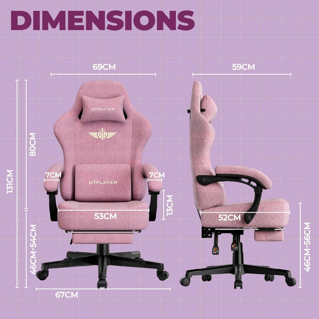 Sedia da gioco, traspirante, sedia da ufficio, ergonomica, in tessuto di alta qualità, ergonomica, schienale regolabile a 160°, poggiapiedi estraibile, carico 180 kg,rosa
