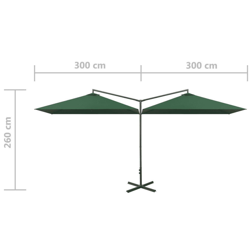 Ombrellone Doppio con Palo in Acciaio Verde 600x300 cm 312554