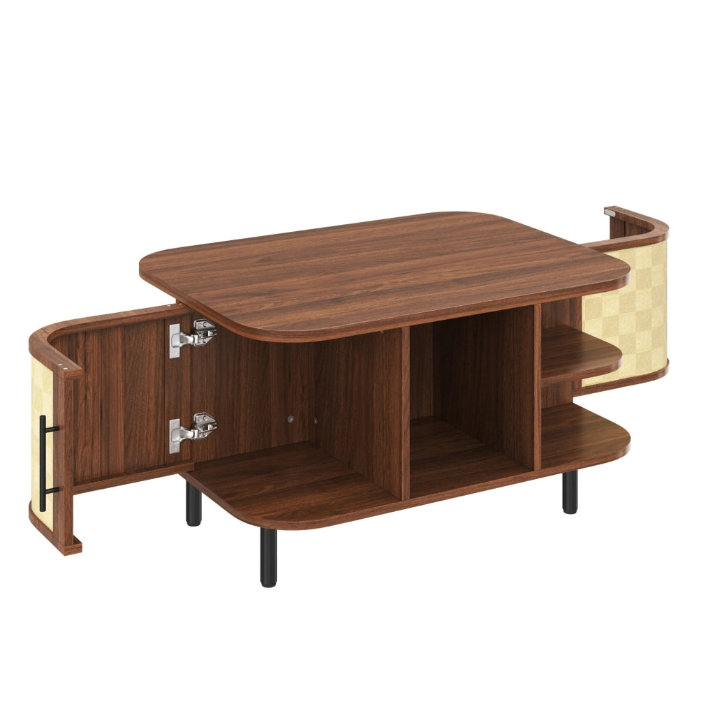 Tavolino da caffè 80x60x47 cm con forma curva e vani laterali in MDF color noce