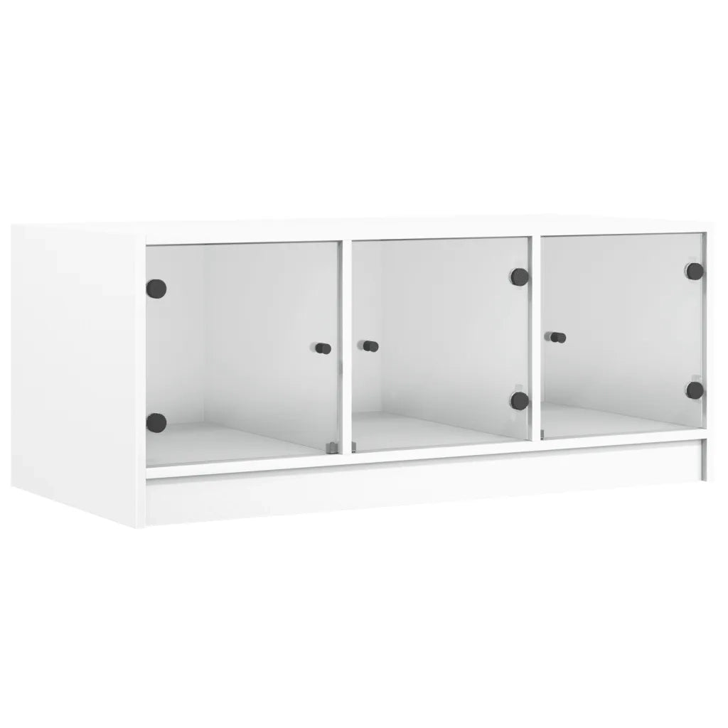 Tavolino da salotto | Tavolino da caff¨¨ | Tavolino da Soggiorno con Ante in Vetro Bianco 102x50x42 cm