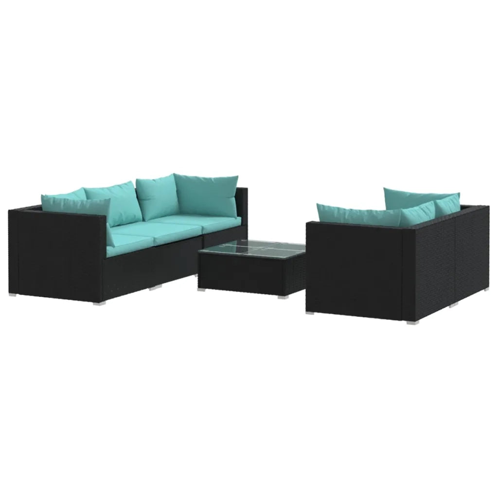 Set Mobili da Giardino 6 pz con Cuscini in Polyrattan Nero 3101489