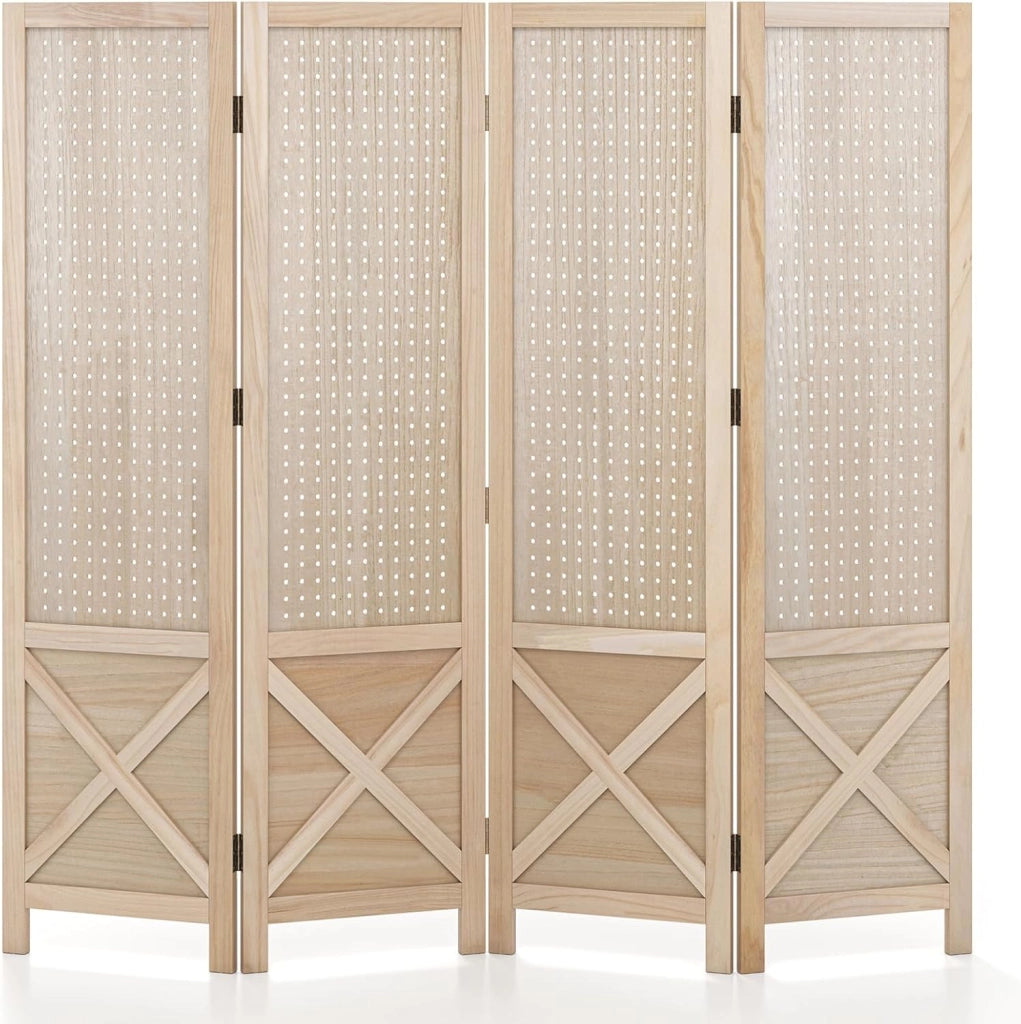 Paravento in legno per interni con 4 pannelli perforati, separatore di pezzi pieghevole a 4 pannelli, telaio in legno di Paulownia, piede antiscivolo, per uso domestico o commerciale
