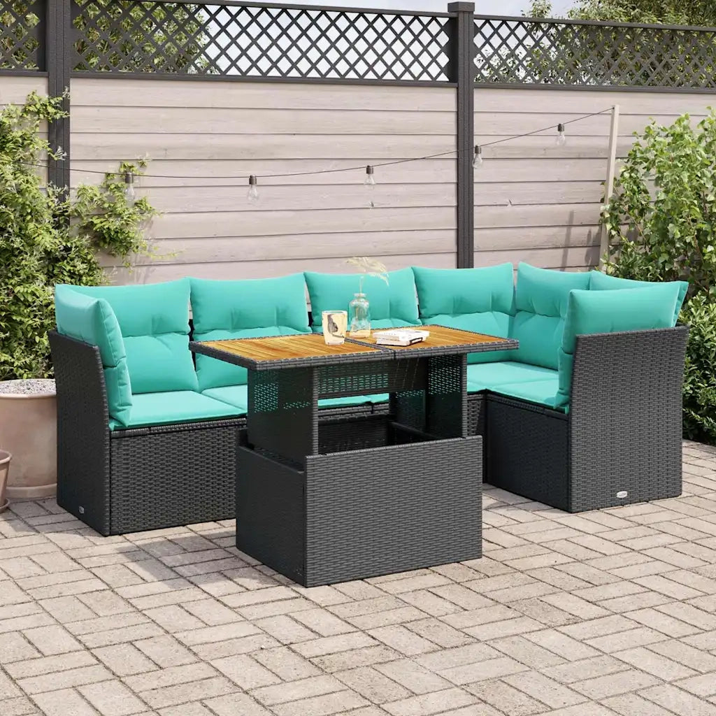 Set Divano da Giardino 6 pz con Cuscini Nero in Polyrattan