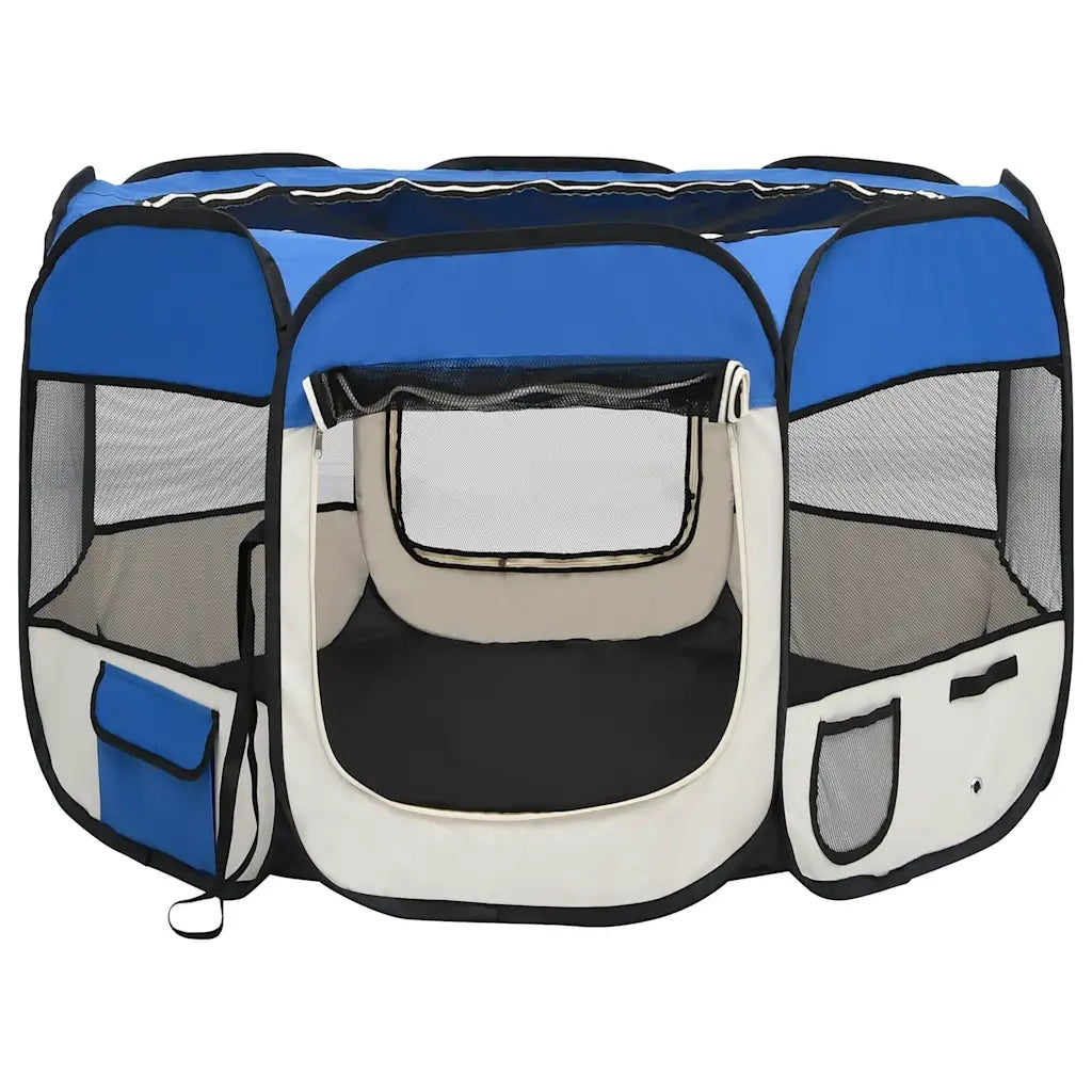Box per Cani Pieghevole con Borsa Trasporto Blu 90x90x58 cm 171013