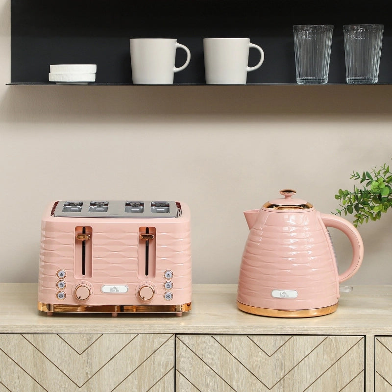 Set tostapane e bollitore 2 in 1, 7 livelli di doratura, funzione scongelamento e riscaldamento, rosa