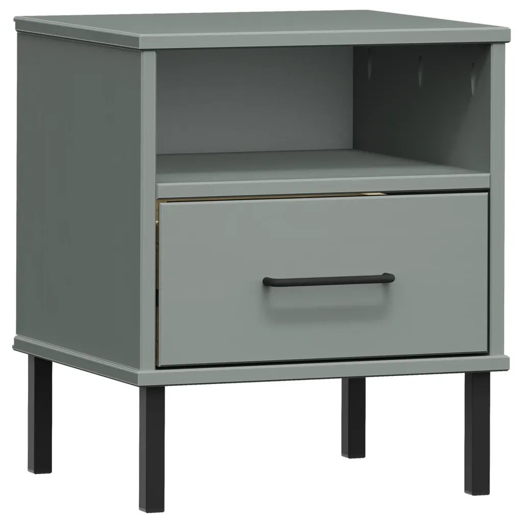 Comodino con Gambe in Metallo Grigio Legno Massello Pino OSLO cod mxl 30937