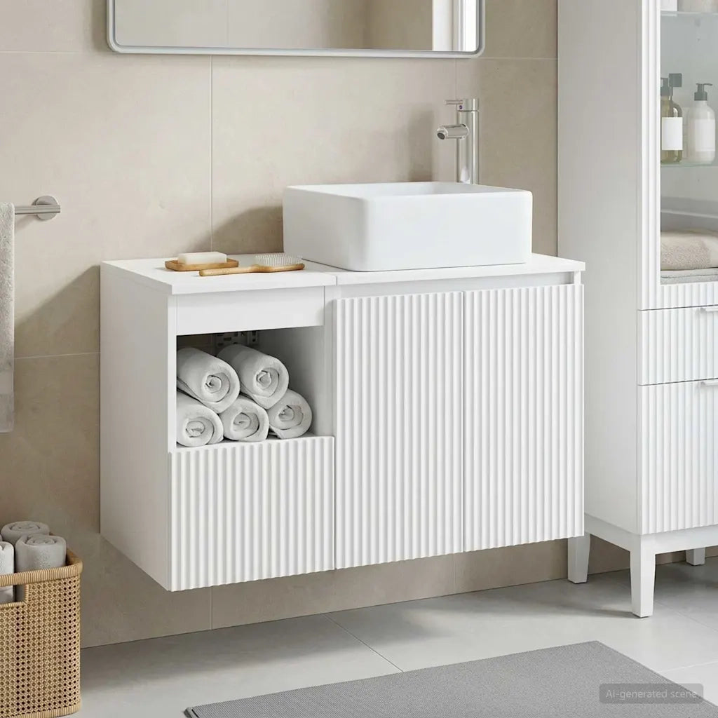 Set di mobili per il bagno 2 pz Bianco Legno ingegnerizzato 3404064