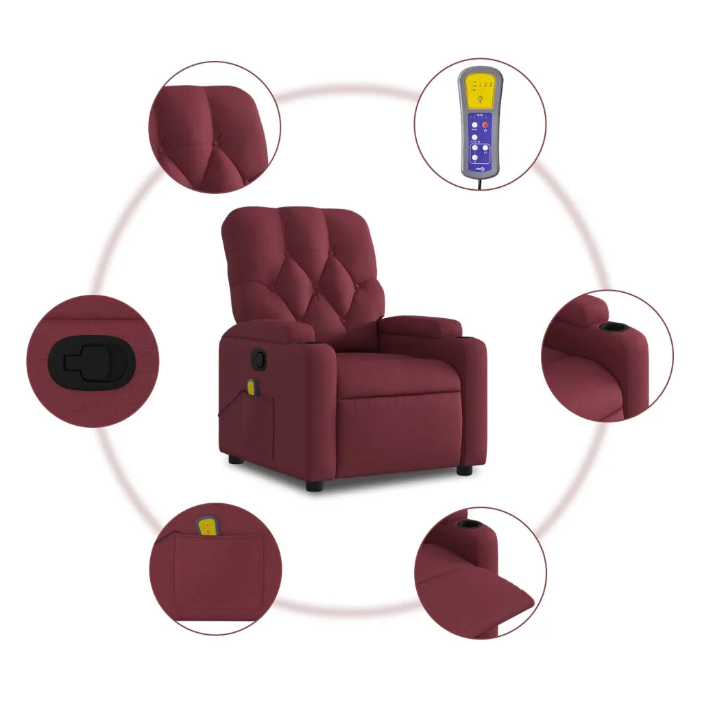Divano Sedia-Poltrona Massaggiante Reclinabile Rosso Vino in Tessuto 669354