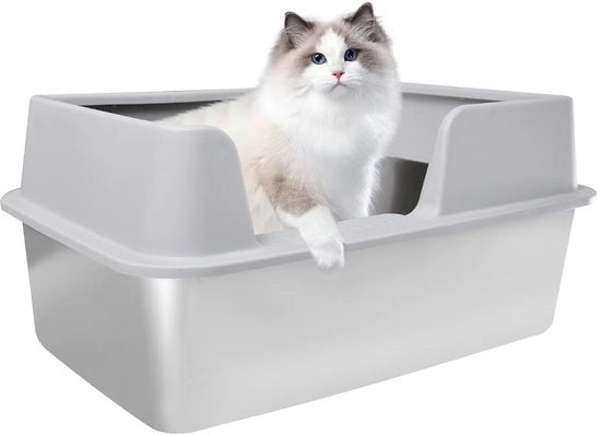 Ciotola per gatti XXL 50 * 35 * 25 cm Ciotola per gatti in acciaio inossidabile, grande, impermeabile e facile da pulire Senza odori, inossidabile (grigio chiaro, 50 * 35 * 25 cm)