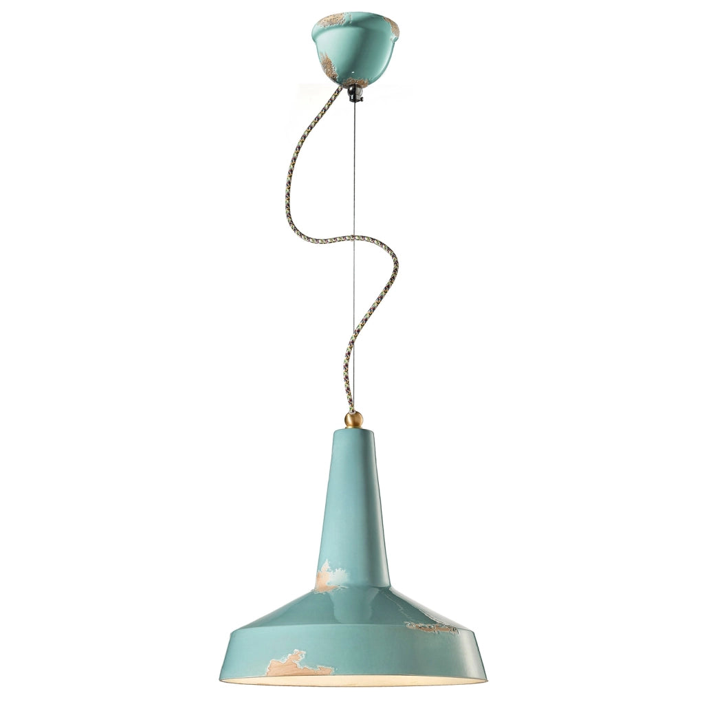 Lampadario Vintage Vague Vintage Ferro E Ceramica Azzurro 1 Luce E27 35Cm