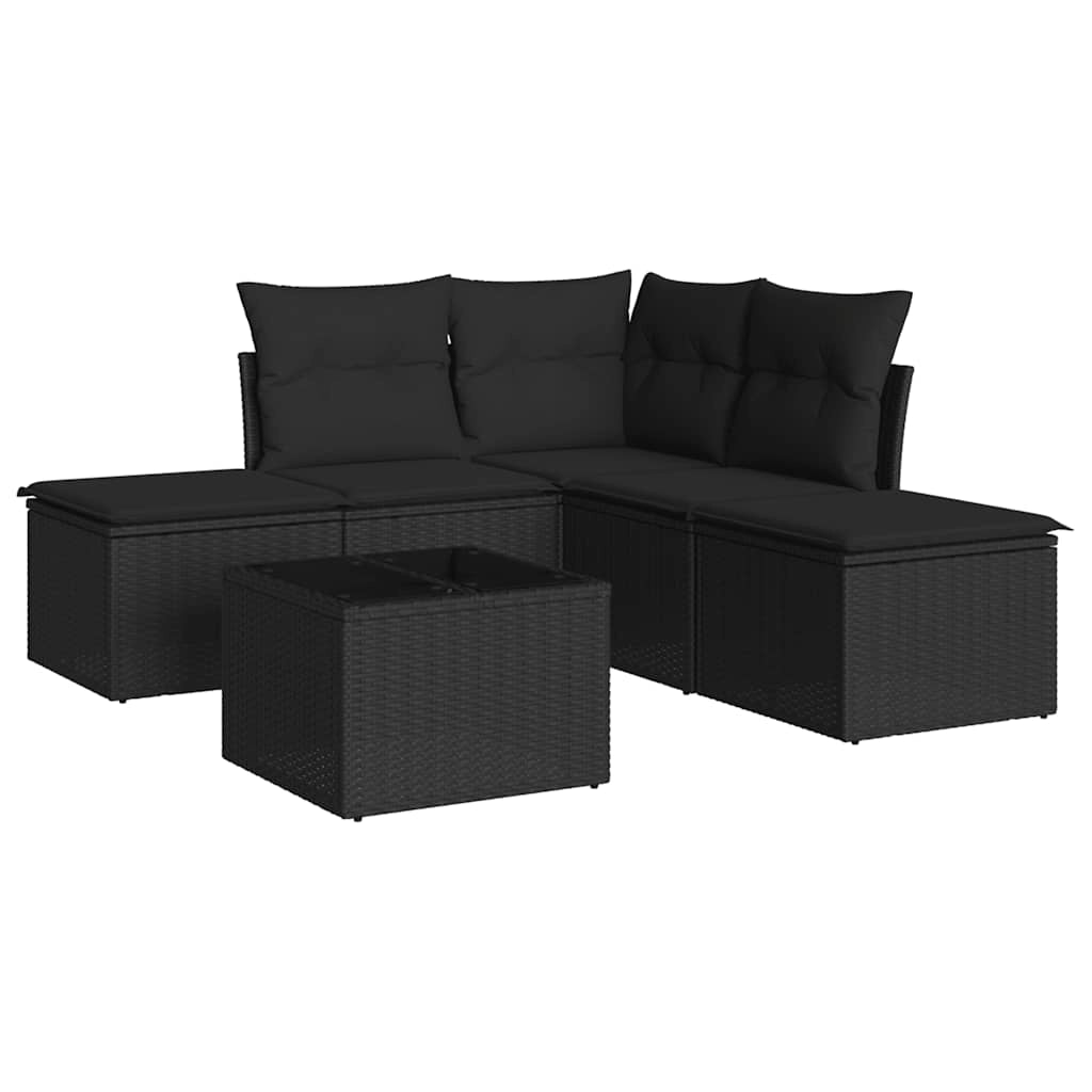 Set Divano da Giardino 6 pz con Cuscini Nero in Polyrattancod mxl 110987