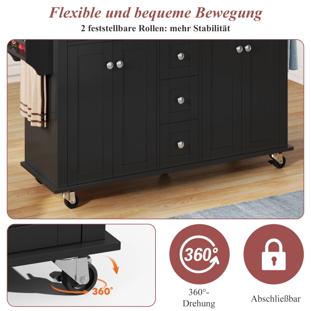 CARRELLO CUCINA ESTENSIBILE 140x40(65)x89 cm Nero/Naturale MDF