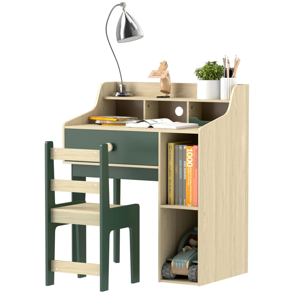 Scrivania per bambini con sedia, scaffale e cassetto ¨C ZephMum ¨C Verde 90x50x75 cm