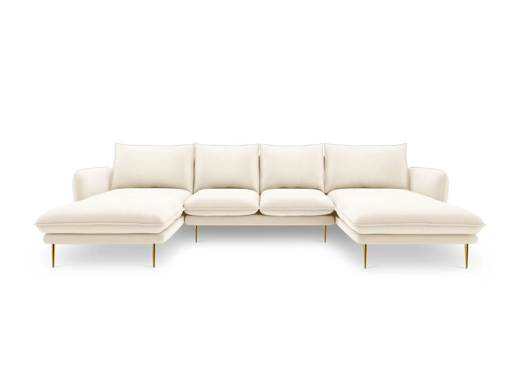 Cosmopolitan Design - Divano panoramico "Vienna" 6 posti in velluto beige chiaro 