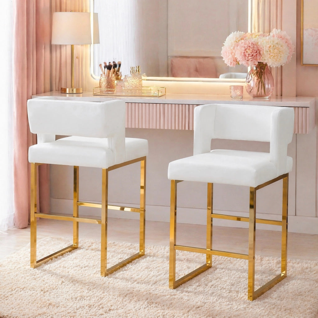 SGABELLO ALTO Quadrato 91,4 cm PU Bianco e Oro Set da 2 pezzi