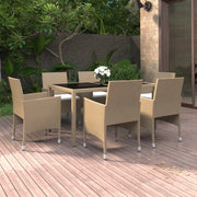 Set da Pranzo Giardino 7 pz Polyrattan e Vetro Temperato Beige cod mxl 41748