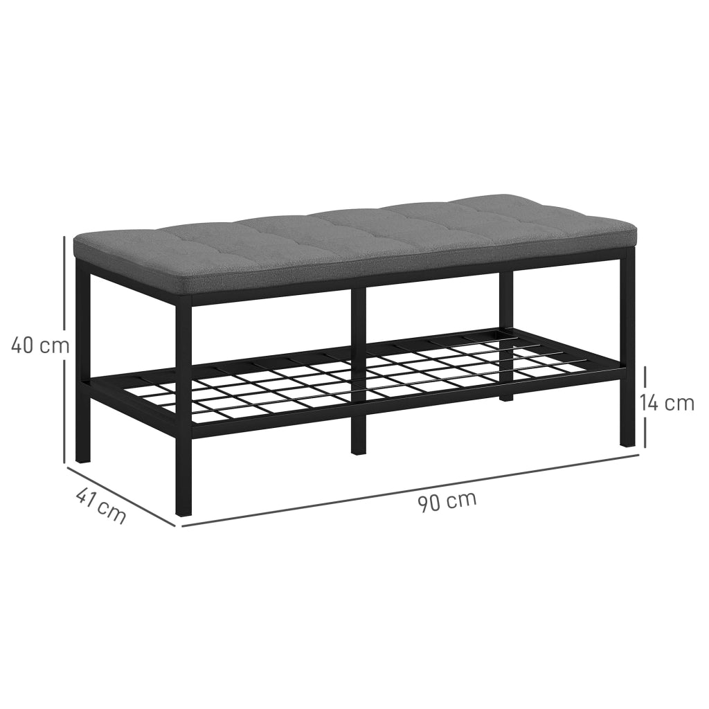Panca con cuscino e ripiano per scarpe ¨C zephmum ¨C grigio 90x41x40 cm