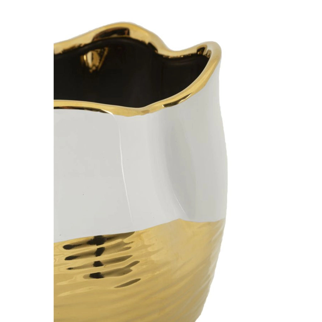 Vaso Lux in ceramica bianca e oro 20x25 cm