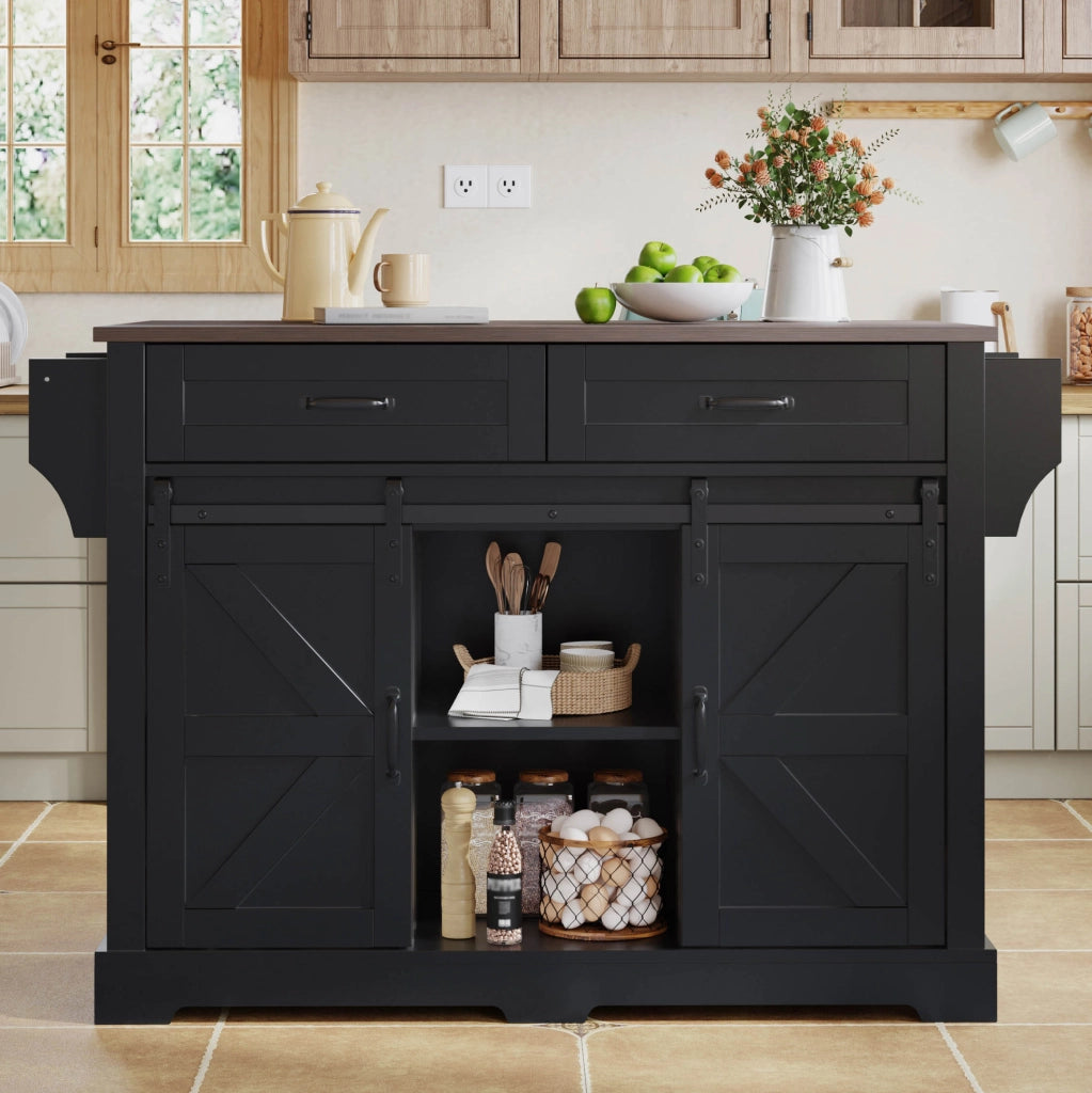 Carrello da cucina 120x45(70)x91 cm con piano ribaltabile; ruote; MDF nero