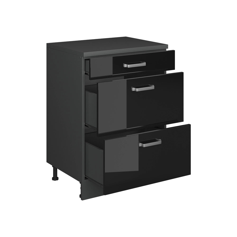 Mobile per mansarda Rion Nero lucido/Antracite 60 x 83.8 cm senza inclinazione con 3 cassetti Vicco
