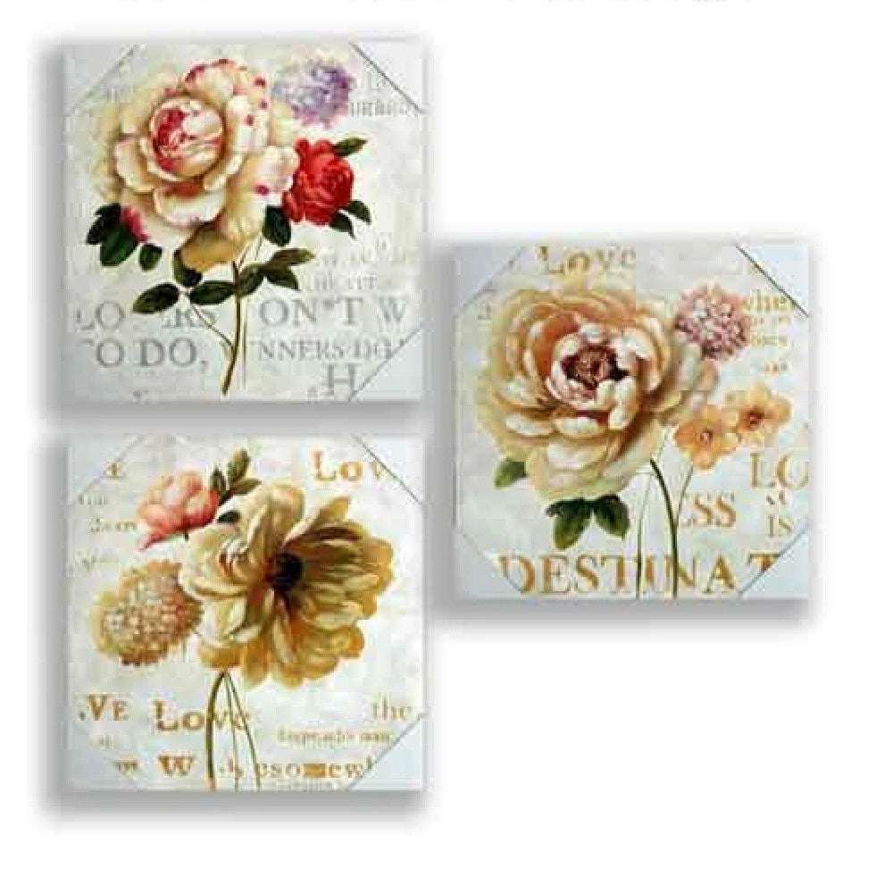 Trade Shop - Quadro Quadretto Fiori 40x40x1.8cm Tela Su Legno Deluxe Decori Assortiti 676819 -