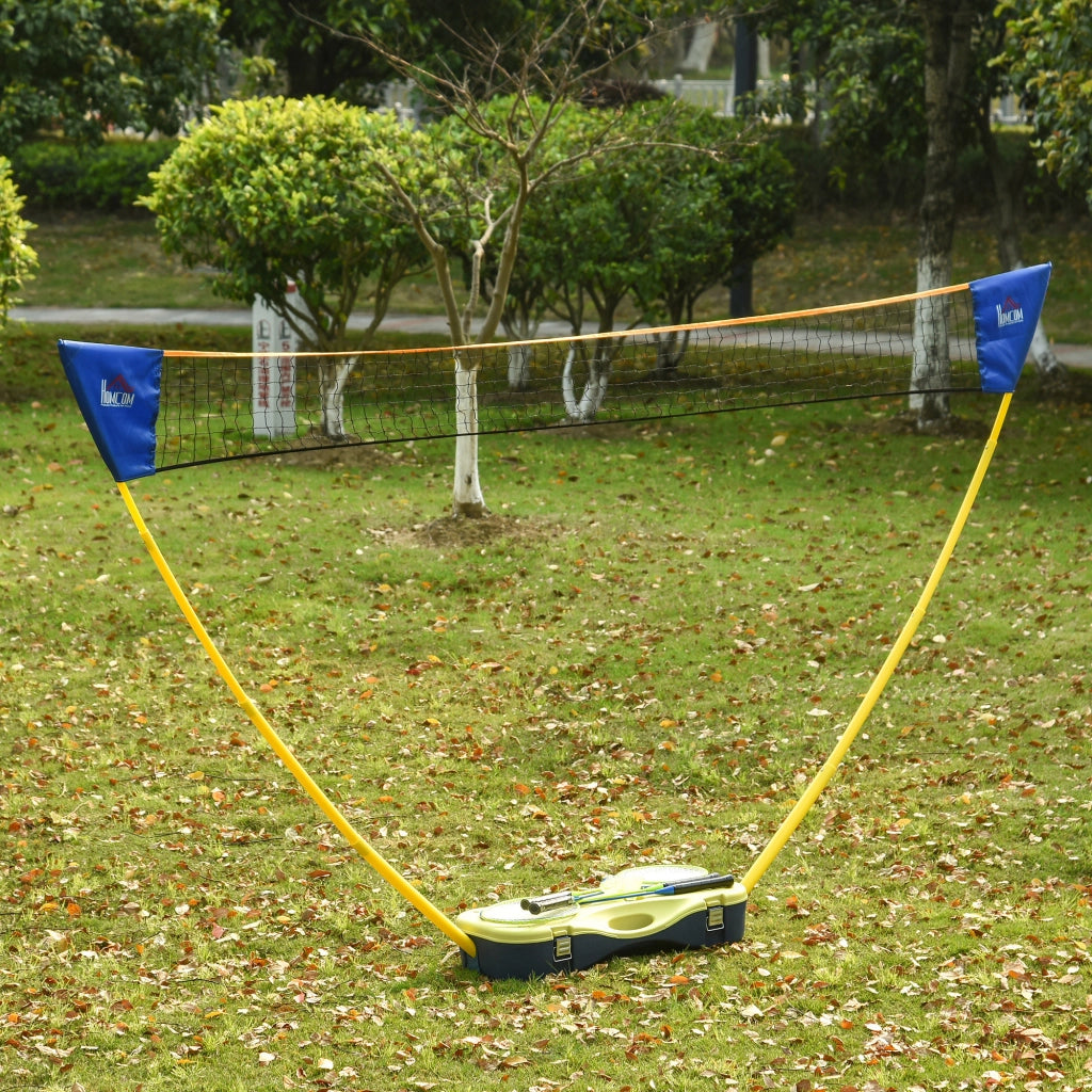 Rete da badminton con supporto, supporto portatile per rete da badminton, include 4 racchette da badminton, giallo e blu