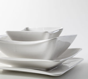 Servizio Piatti e Bowl da Tavola 16 Pezzi in Porcellana Bianca