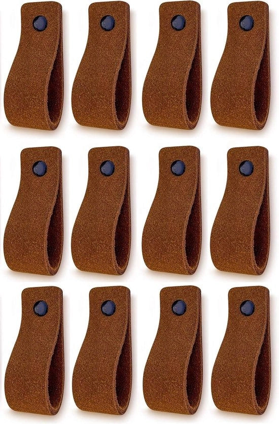 Maniglie in pelle Suede Cognac 12 pezzi 165 x 25 cm Maniglione Deleglisse per mobili cucina bagno armadi comodini legno.