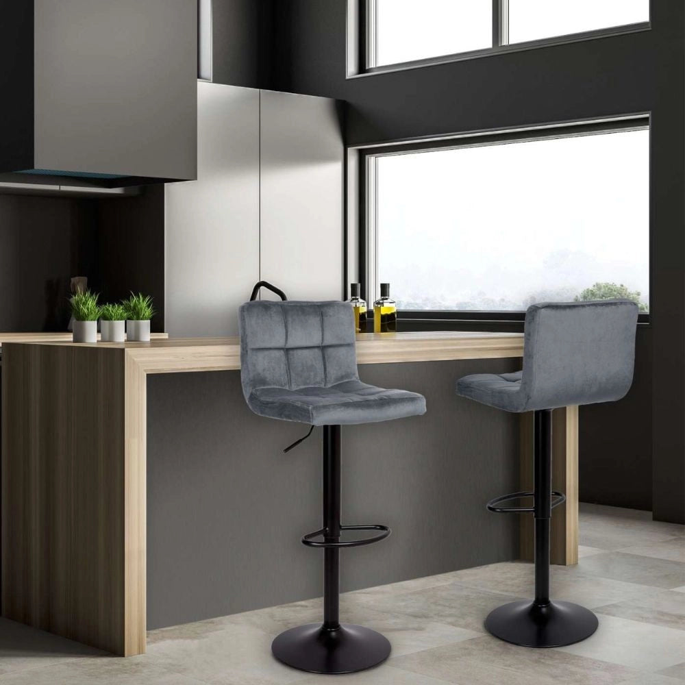 2x Sgabello regolabile Mosva colore grigio con gambe nere opache