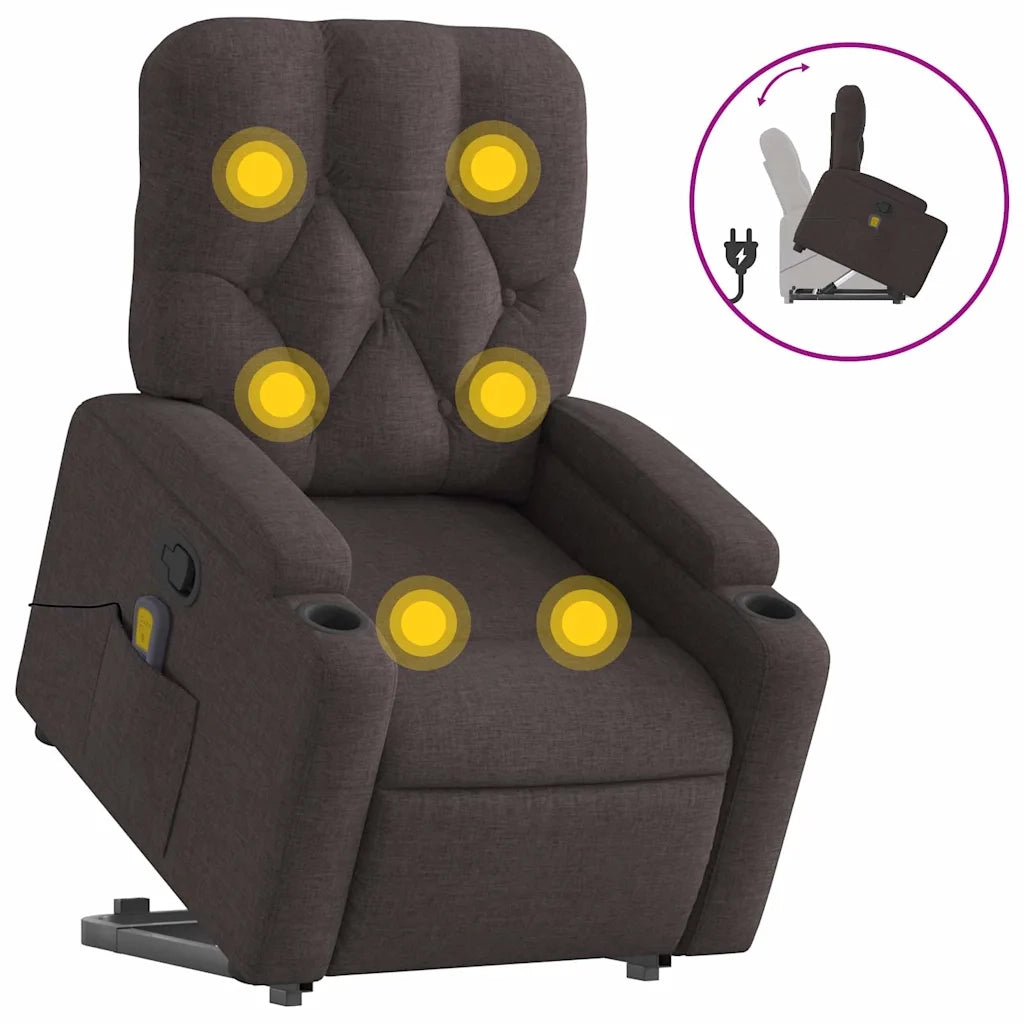 Poltrona Alzapersona Massaggi Reclinabile Marrone Scuro Tessuto 3204727