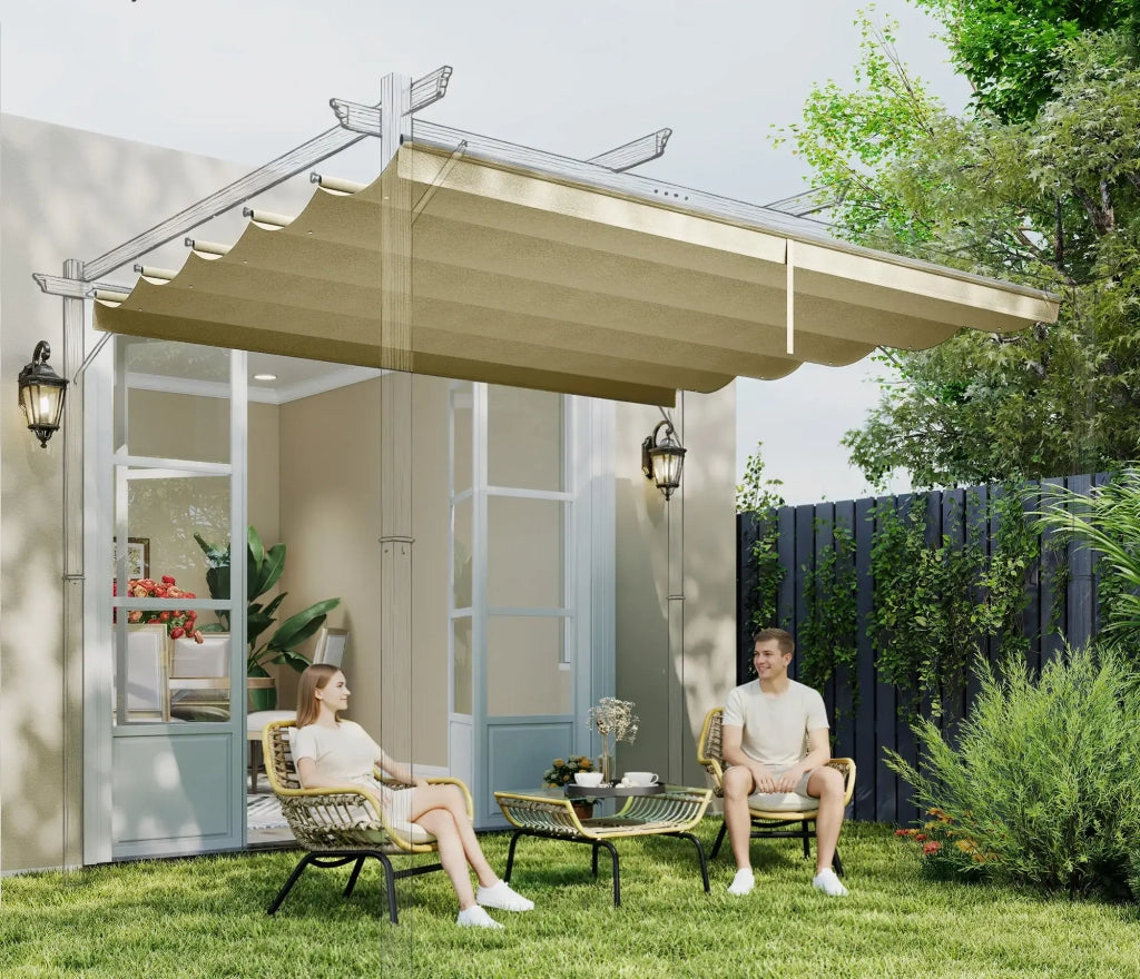 Copertura per Gazebo Pergola 4x3 m con 10 Fori di Drenaggio in Poliestere Traspirante Beige