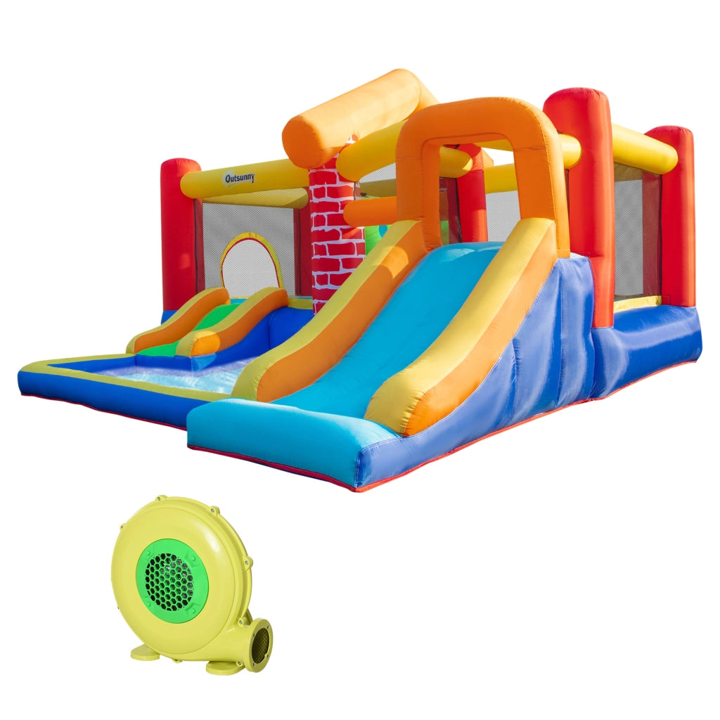 Letto a castello gonfiabile con 2 scivoli e piscina ¨C zephmum ¨C multicolore 380x370x230 cm
