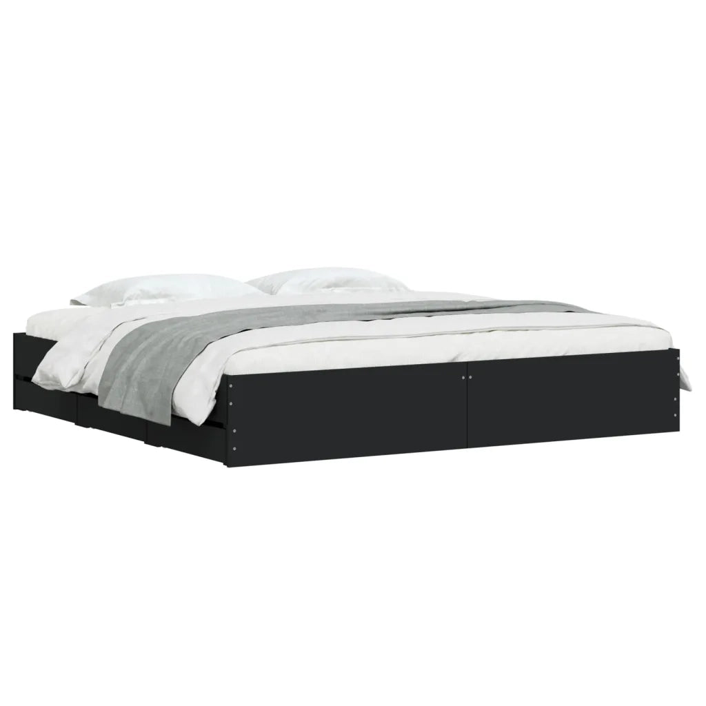 Letto matrimoniale | Letto per adulti | Giroletto con Cassetti Nero 200x200 cm in Legno Multistrato