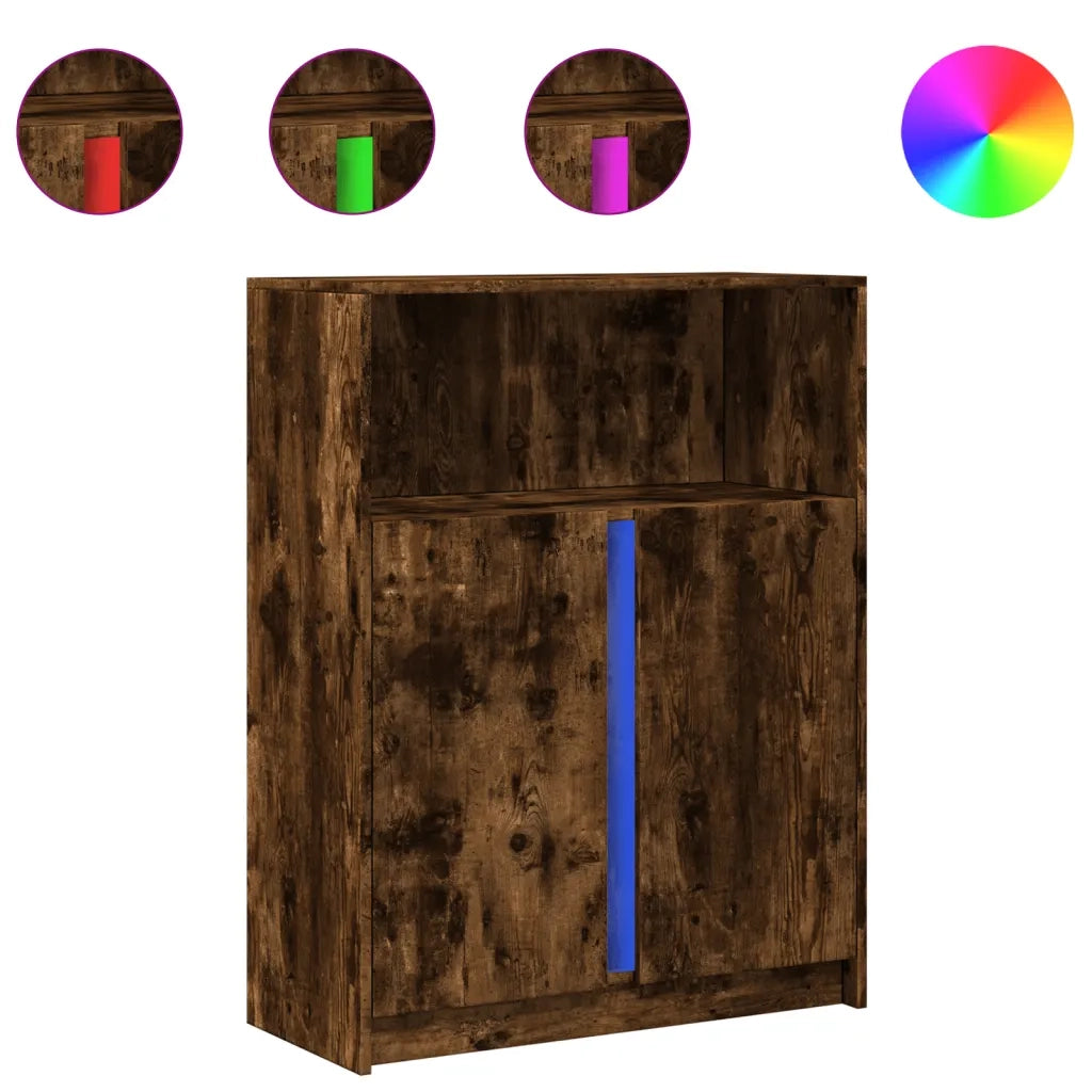 Credenza | Madia | Buffet da pranzo | Armadio da pranzo con LED Rovere Fumo 77x34x100 cm in Legno Multistrato