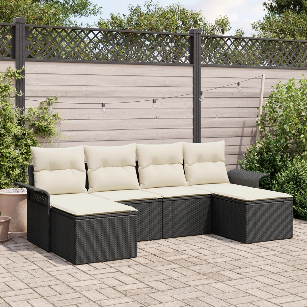 Set di Divani da Giardino 6 Pezzi con Cuscini Rattan Polyrattan Nero