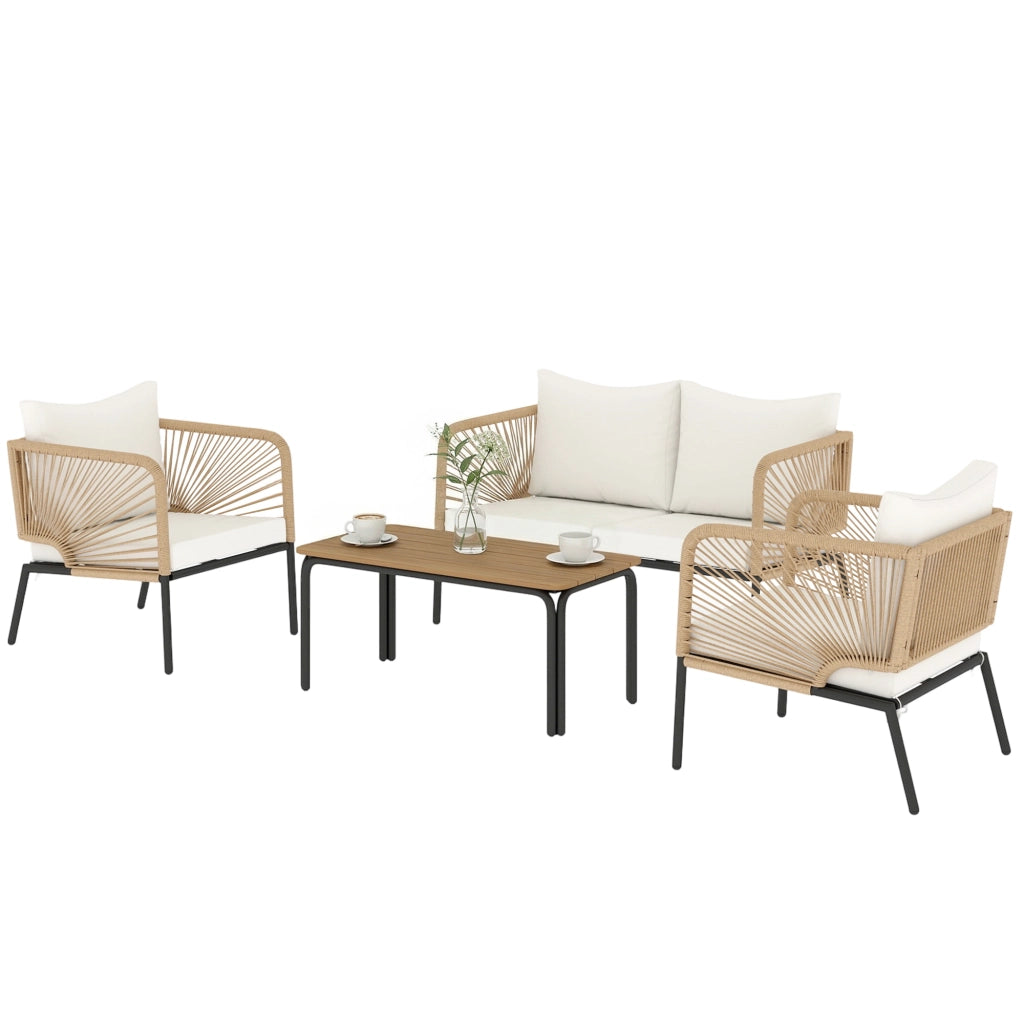 Set Giardino 4 Posti con Divano 2 Posti, 2 Poltrone e Tavolo ¨C Zephmum ¨C Grigio Polyrattan Textilene 135x85x75